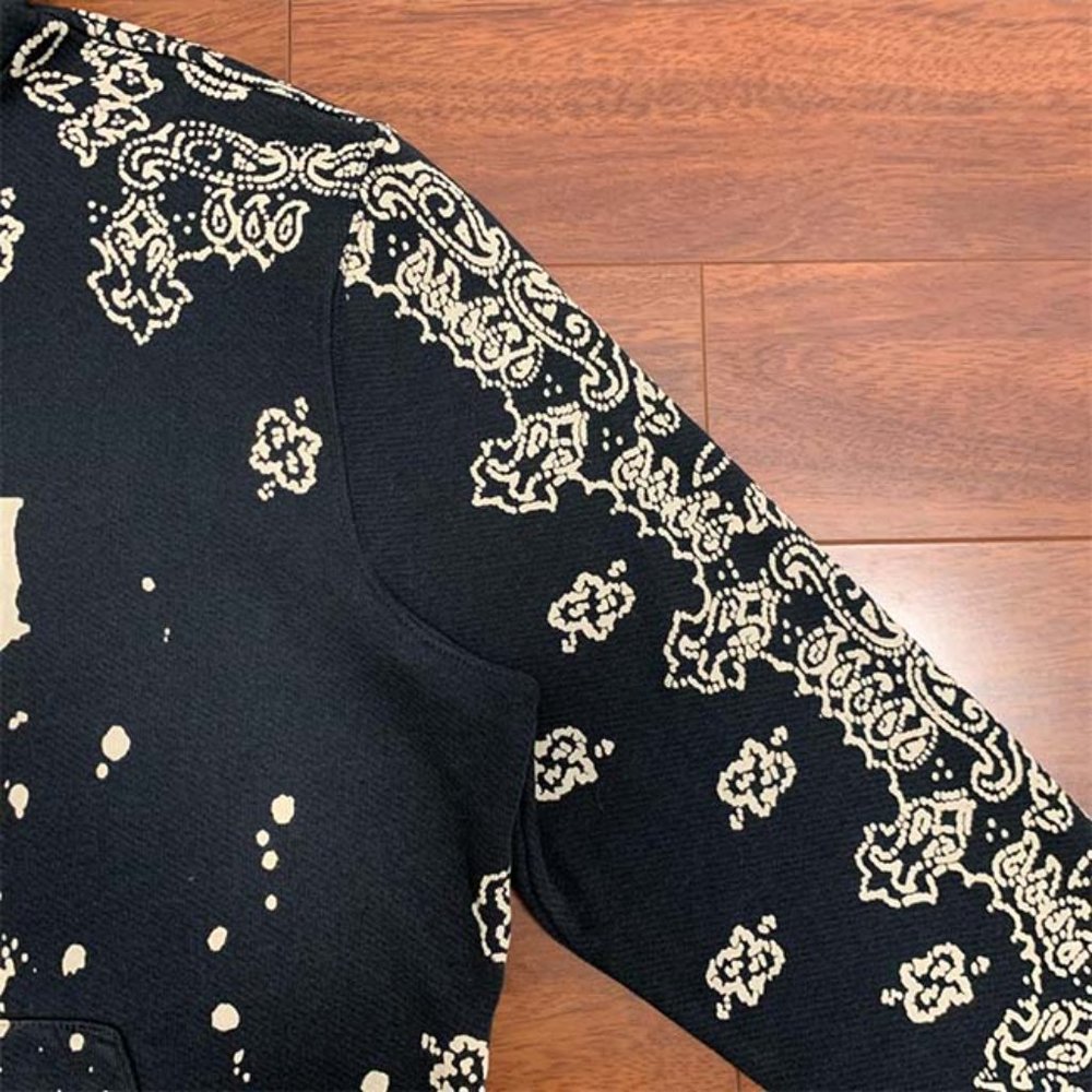 Amiri Logo Embroidered Bandana Print Hoodie - Black - Picture 9 of 12